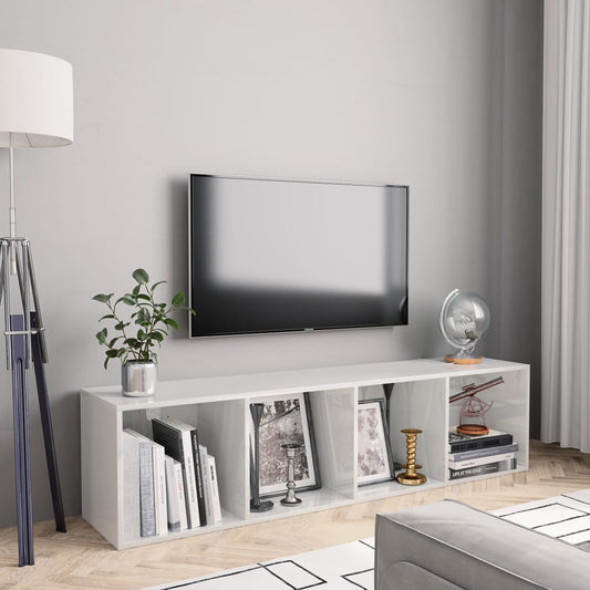 Boekenkast/tv-meubel 143x30x36 cm hoogglans wit
