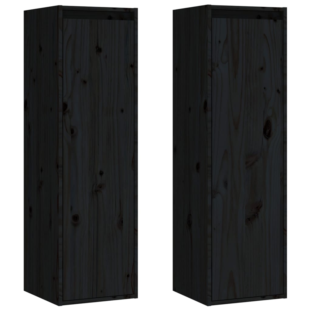Wandkasten 2 st 30x30x100 cm massief grenenhout zwart