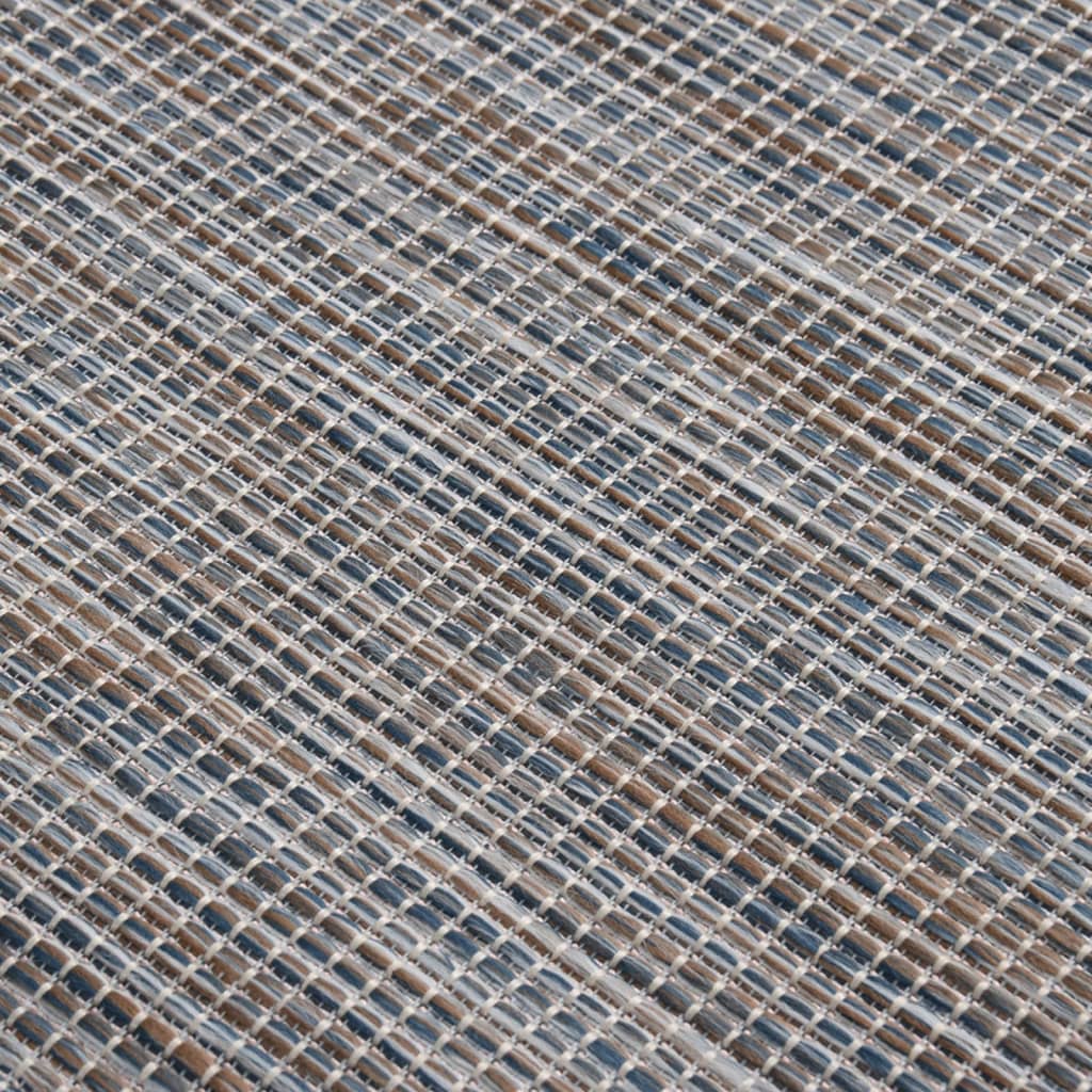 Buitenkleed platgeweven 100x200 cm bruin en blauw