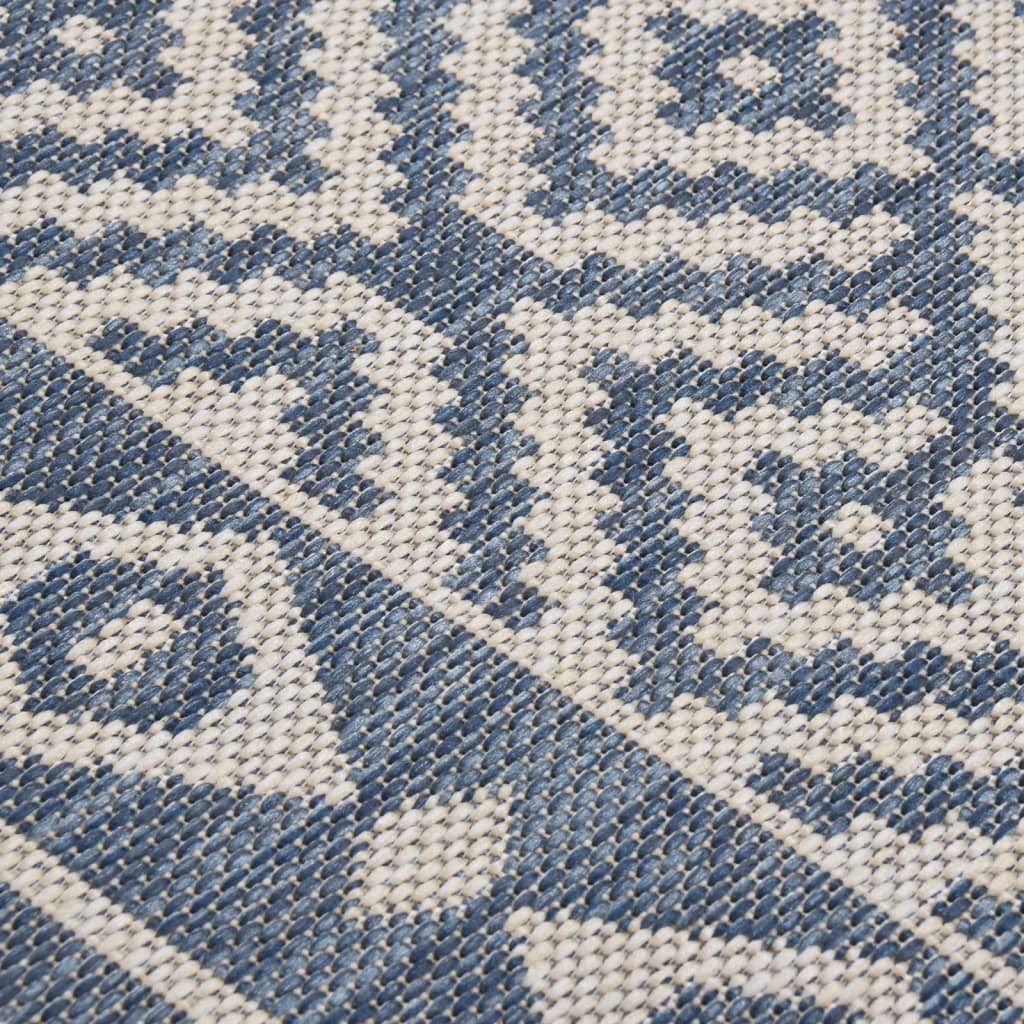 Buitenkleed met patroon platgeweven 80x150 cm blauw