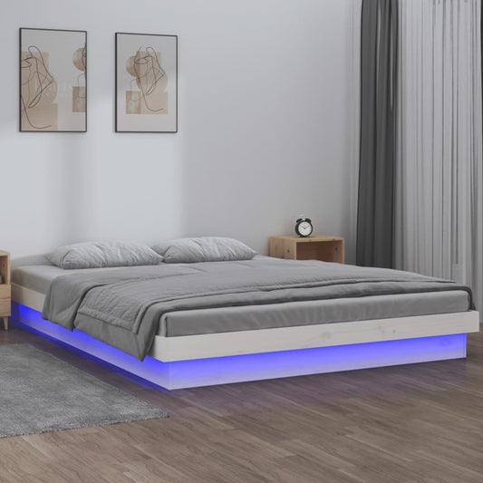 Bedframe LED massief hout wit 120x200 cm
