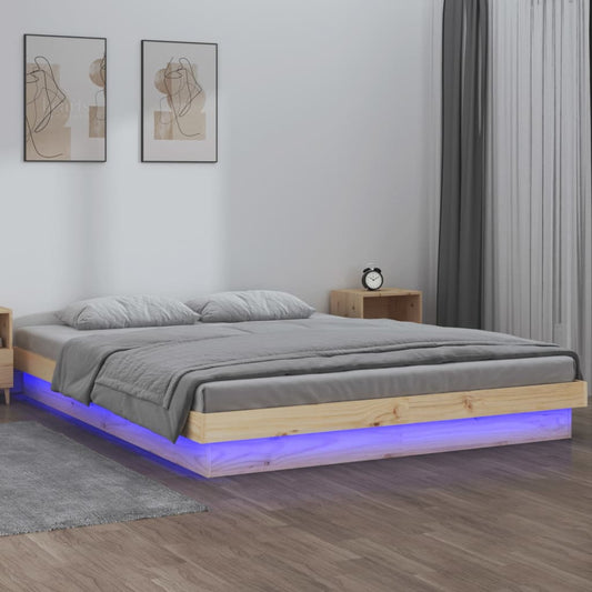 Bedframe LED massief hout 200x200 cm