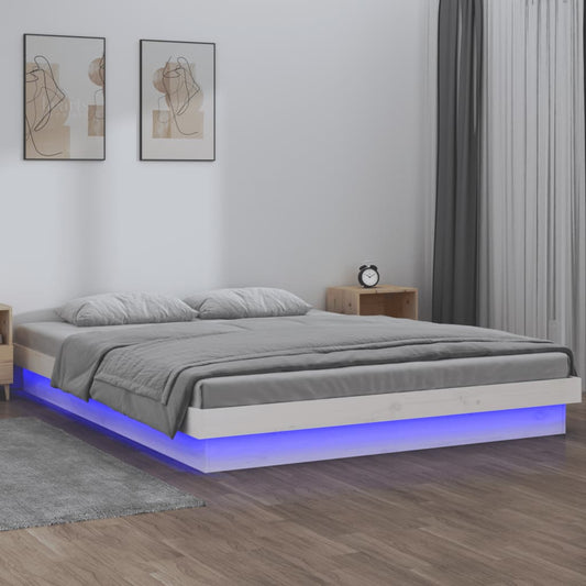 Bedframe LED massief hout wit 200x200 cm