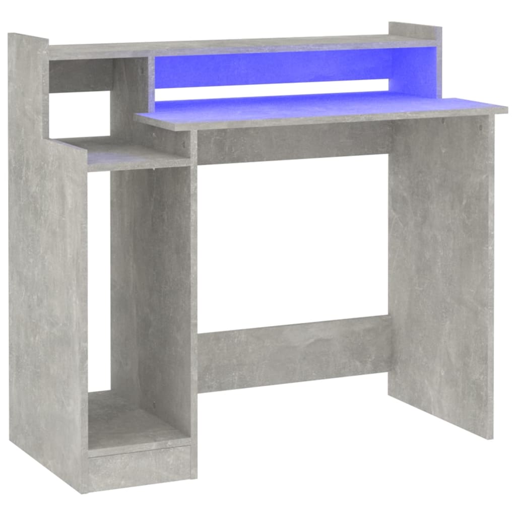Bureau met LED-verlichting 97x45x90 cm bewerkt hout betongrijs