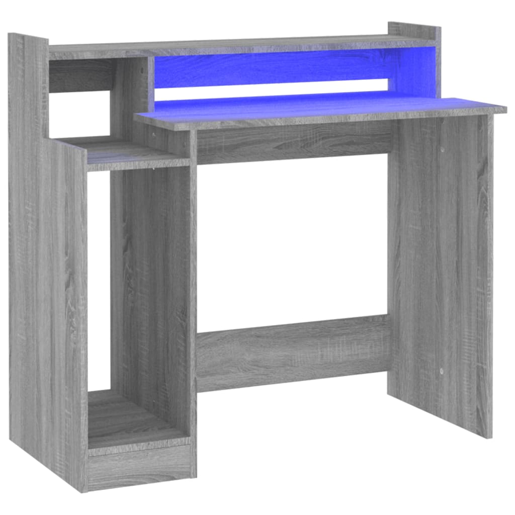 Bureau met LED-verlichting 97x45x90 cm hout grijs sonoma eiken