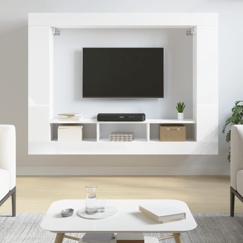 Tv-meubel 152x22x113 cm bewerkt hout hoogglans wit