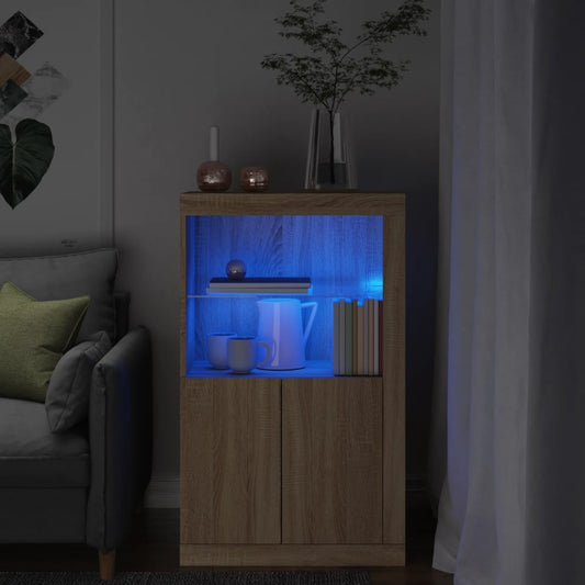 Bijzetkast met LED-verlichting bewerkt hout sonoma eikenkleurig