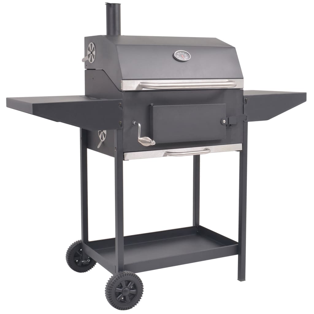 Charcoal barbecue with black bottom shelf