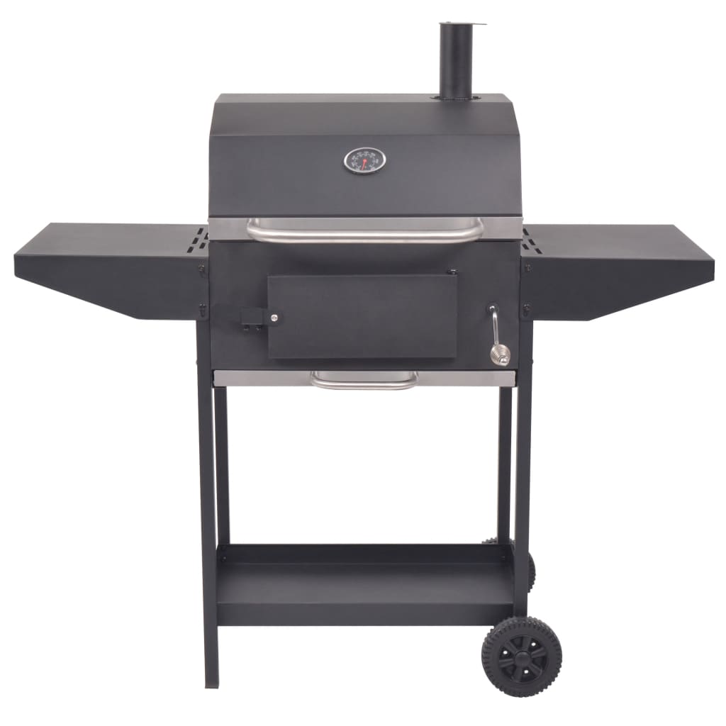 Charcoal barbecue with black bottom shelf