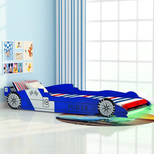 Children's bed racing car with LED lighting blue 90x200 cm