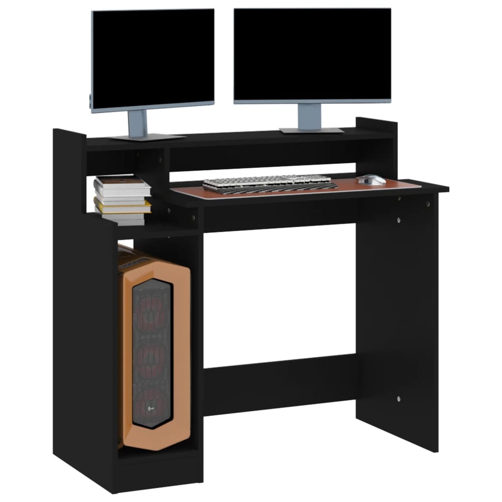 Desk with LED lighting 97x45x90 cm finished wood black