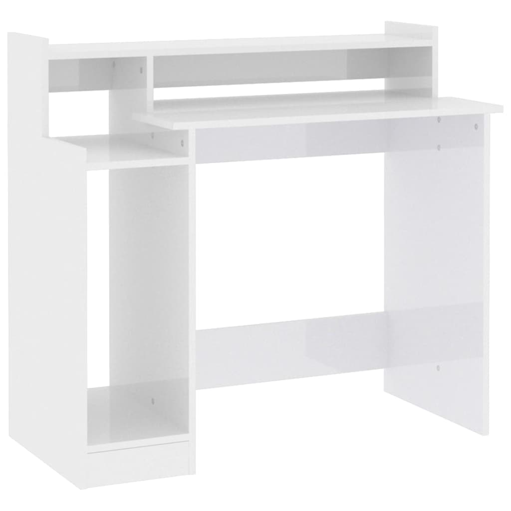 Desk with LED lighting 97x45x90 cm high-gloss white wood