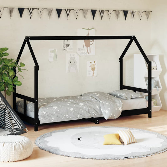 Children's bed frame 80x200 cm solid pine wood black