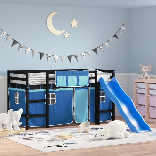 Children's loft bed with curtains 90x200 cm pinewood blue